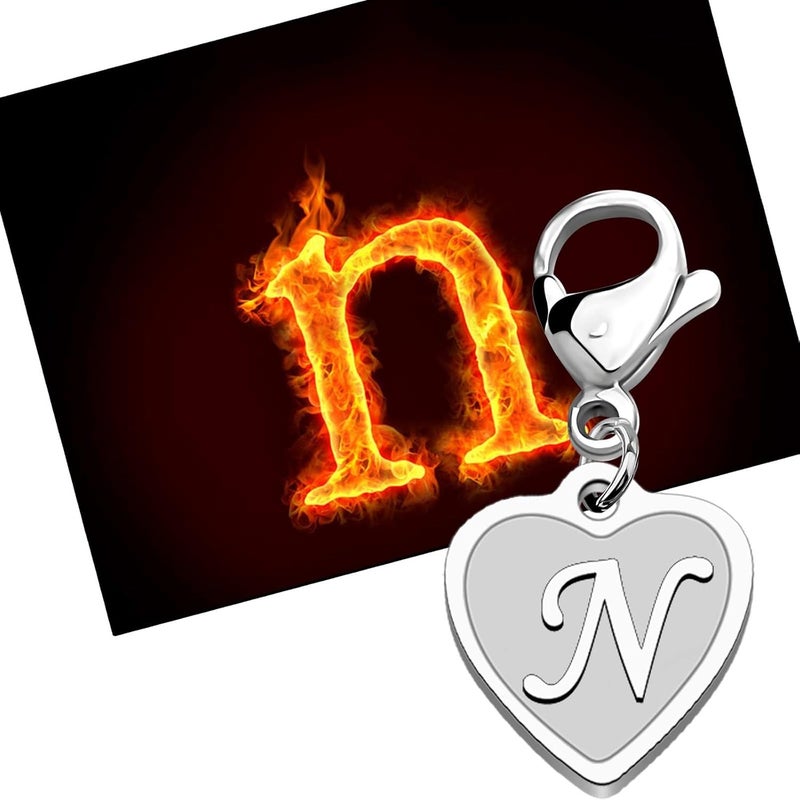 FAADBUK Initial Letter A-Z Alphabet Heart Charms for Jewelry Bracelet Keychain Necklace Initial Stainless steel Clasp Clip on Charm - Image 5